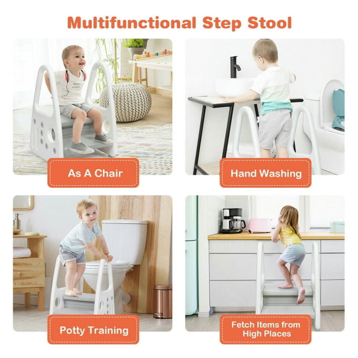 Hommoo Kids Step Stool Learning Helper with Armrest for Kitchen Toilet Potty Training-Gray Image 3