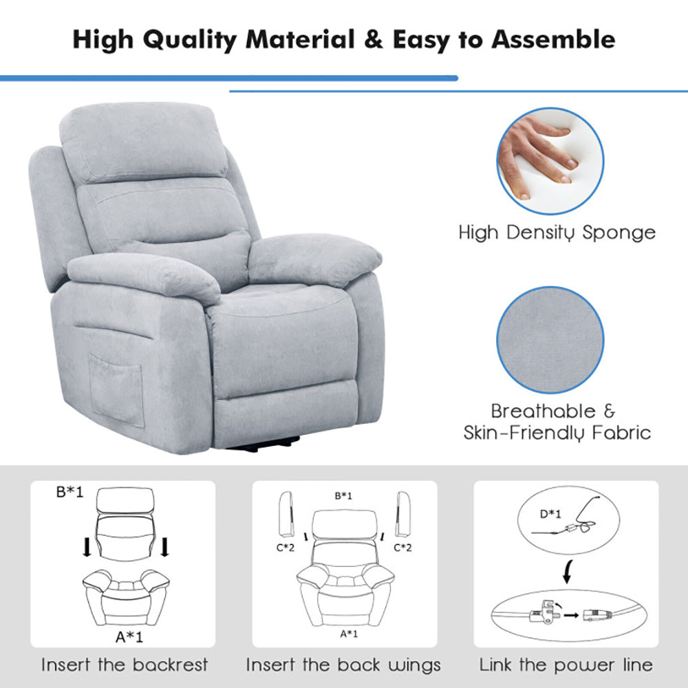 Hommoo Recliner Chair, Reclining Chair,Lounge Chair,Power Lift Recliner Sofa with Side Pocket and Remote Control-Gray Image 2