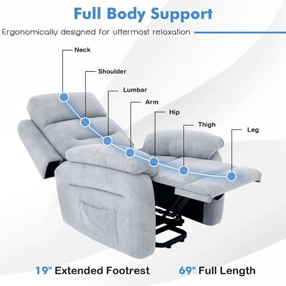 Hommoo Recliner Chair, Reclining Chair,Lounge Chair,Power Lift Recliner Sofa with Side Pocket and Remote Control-Gray Image 7