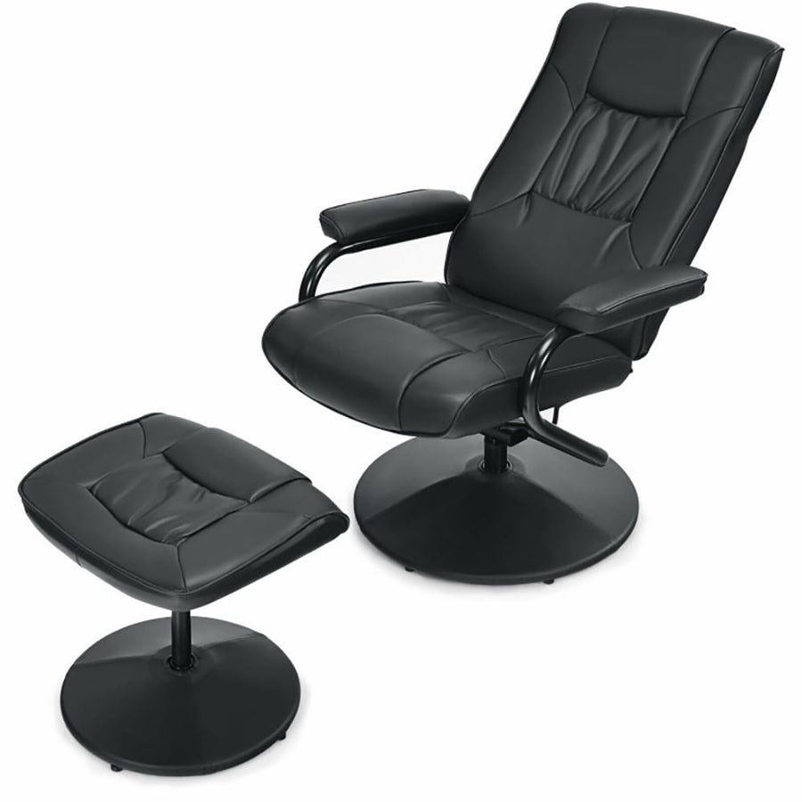 Hommoo Recliner Chair, Reclining Chair,Lounge Chair,360 PVC Leather Swivel Recliner Chair with Ottoman-Black Image 1