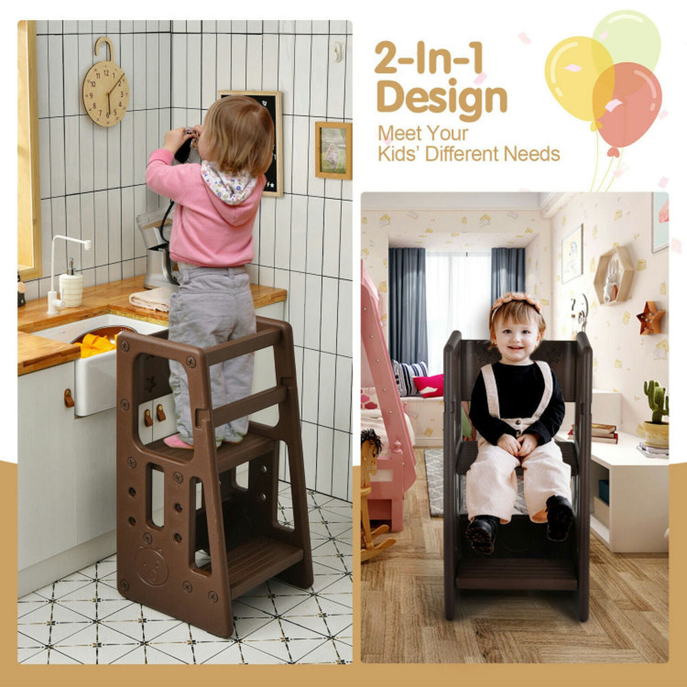 Hommoo Kids Kitchen Step Stool with Double Safety Rails -Brown, Kids Step Stool for The Bedroom, Bathroom, Kitchen Image 4