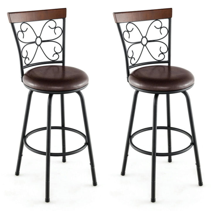 Hommoo 2 Pieces 24-30 Inch Adjustable PU Cushioned Swivel Barstools-Brown, Bar Height Stools, Bar Stools for Kitchen Image 1