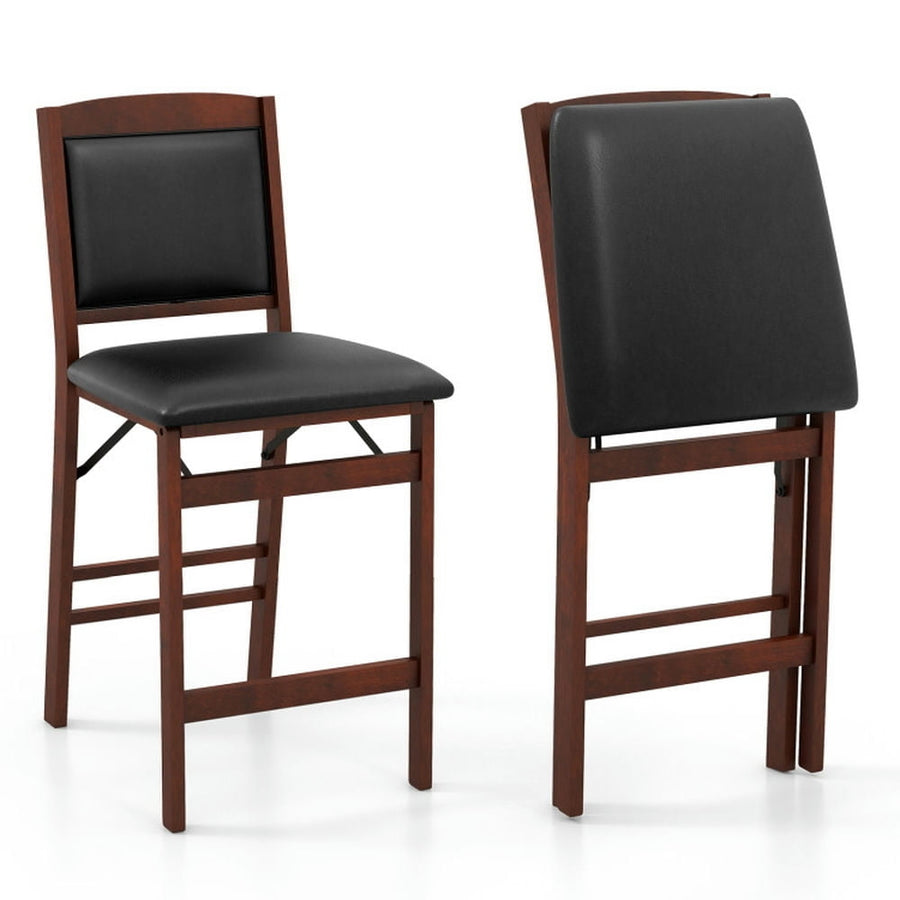 Hommoo Set of 2 Folding Kitchen Island Stool with Rubber Wood Legs-Brown, Bar Height Stools, Bar Stools for Kitchen Image 1