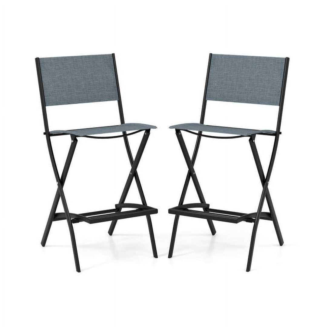 Hommoo Folding Bar Stools Set of 2 Backrest Humanized Footrest-Blue, Outdoor Dining Chair for Outside Patio Image 1