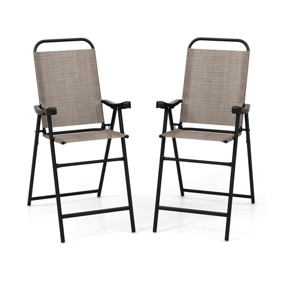 Hommoo Patio Folding Bar Stool Set of 2 with Metal Frame and Footrest-Coffee, Outdoor Dining Chair for Outside Patio Image 1