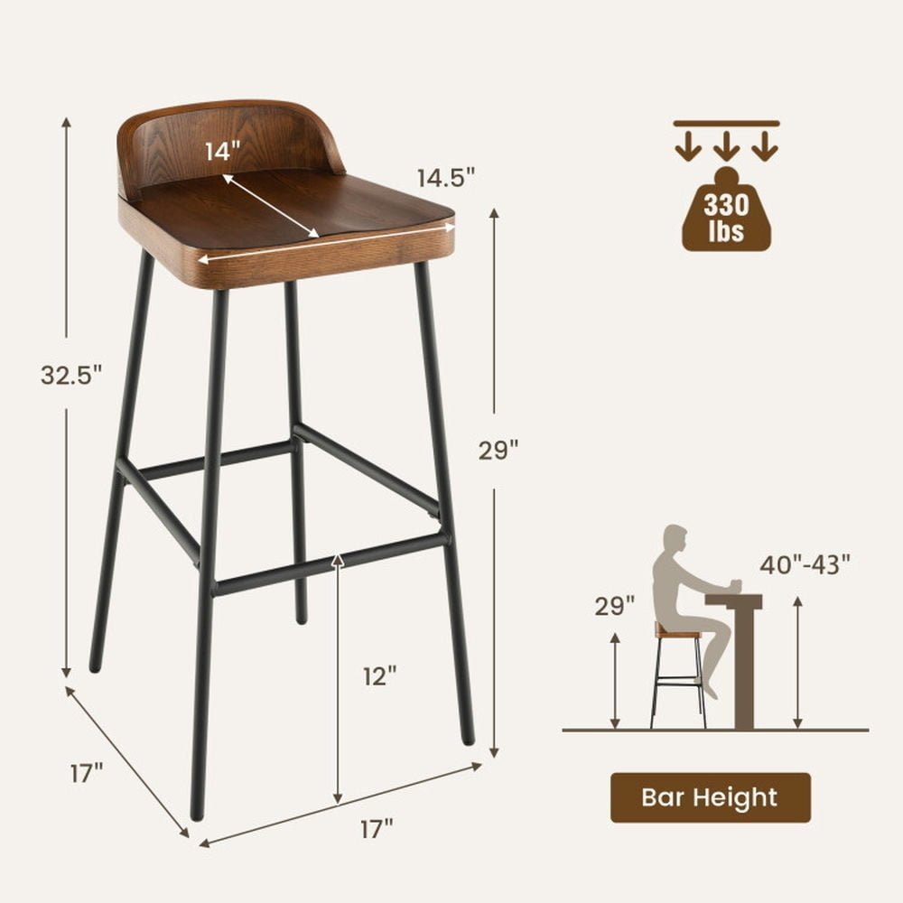 Hommoo Set of 1/2 29 Inch Industrial Bar Stools with Low Back and Footrests-1 Piece, Bar Height Stools, Bar Stools for Image 2