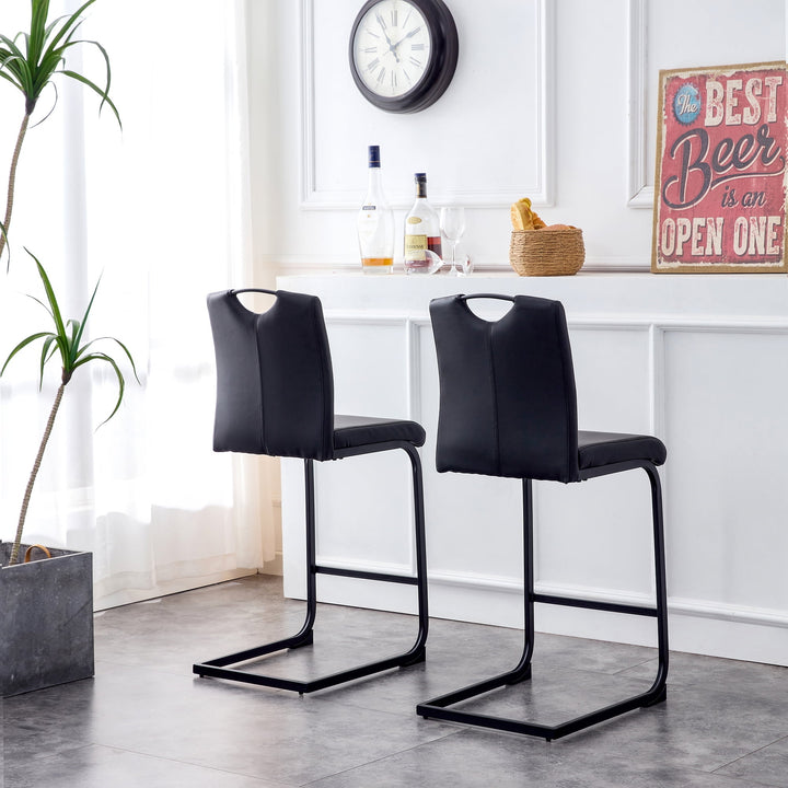 Hommoo High Back Leather Black Counter Height Bar Stool Set of 2 with Black Metal Legs, for Dining Room, Kitchen,Living Image 4