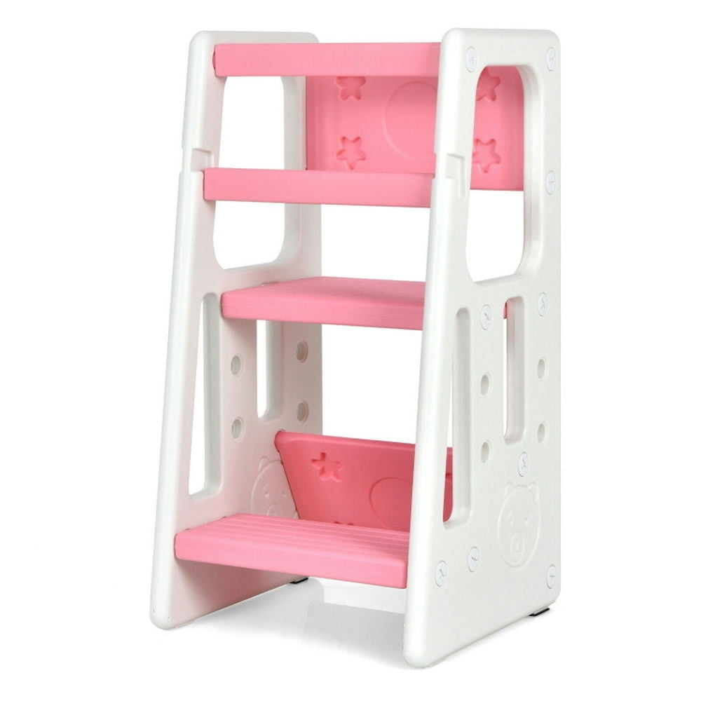 Hommoo Kids Kitchen Step Stool with Double Safety Rails-Pink, Kids Step Stool for The Bedroom, Bathroom, Kitchen Image 1