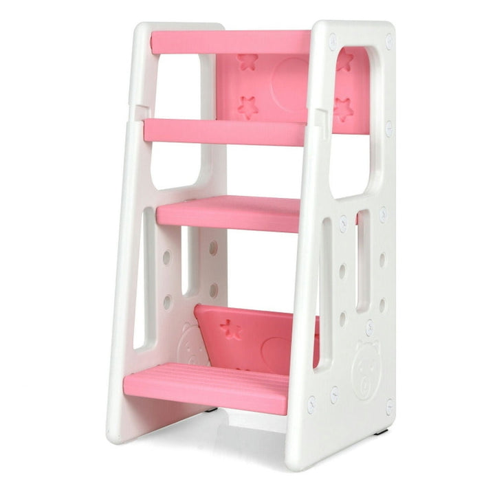 Hommoo Kids Kitchen Step Stool with Double Safety Rails-Pink, Kids Step Stool for The Bedroom, Bathroom, Kitchen Image 1