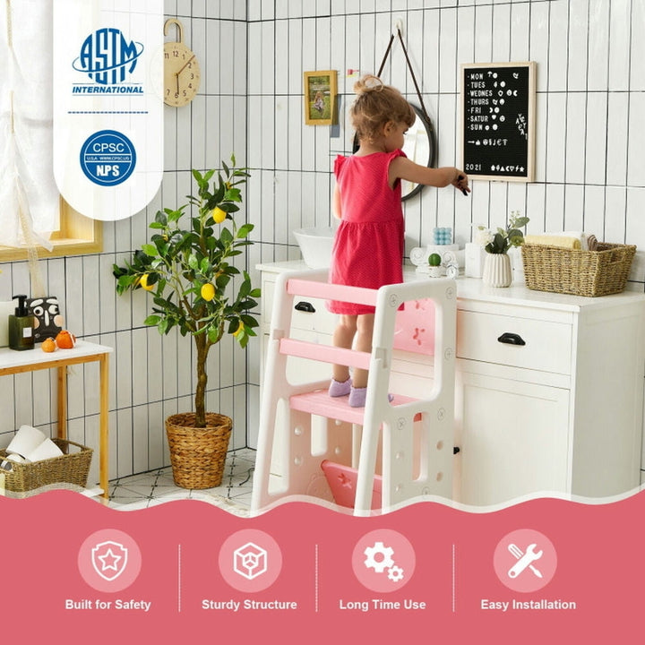 Hommoo Kids Kitchen Step Stool with Double Safety Rails-Pink, Kids Step Stool for The Bedroom, Bathroom, Kitchen Image 2