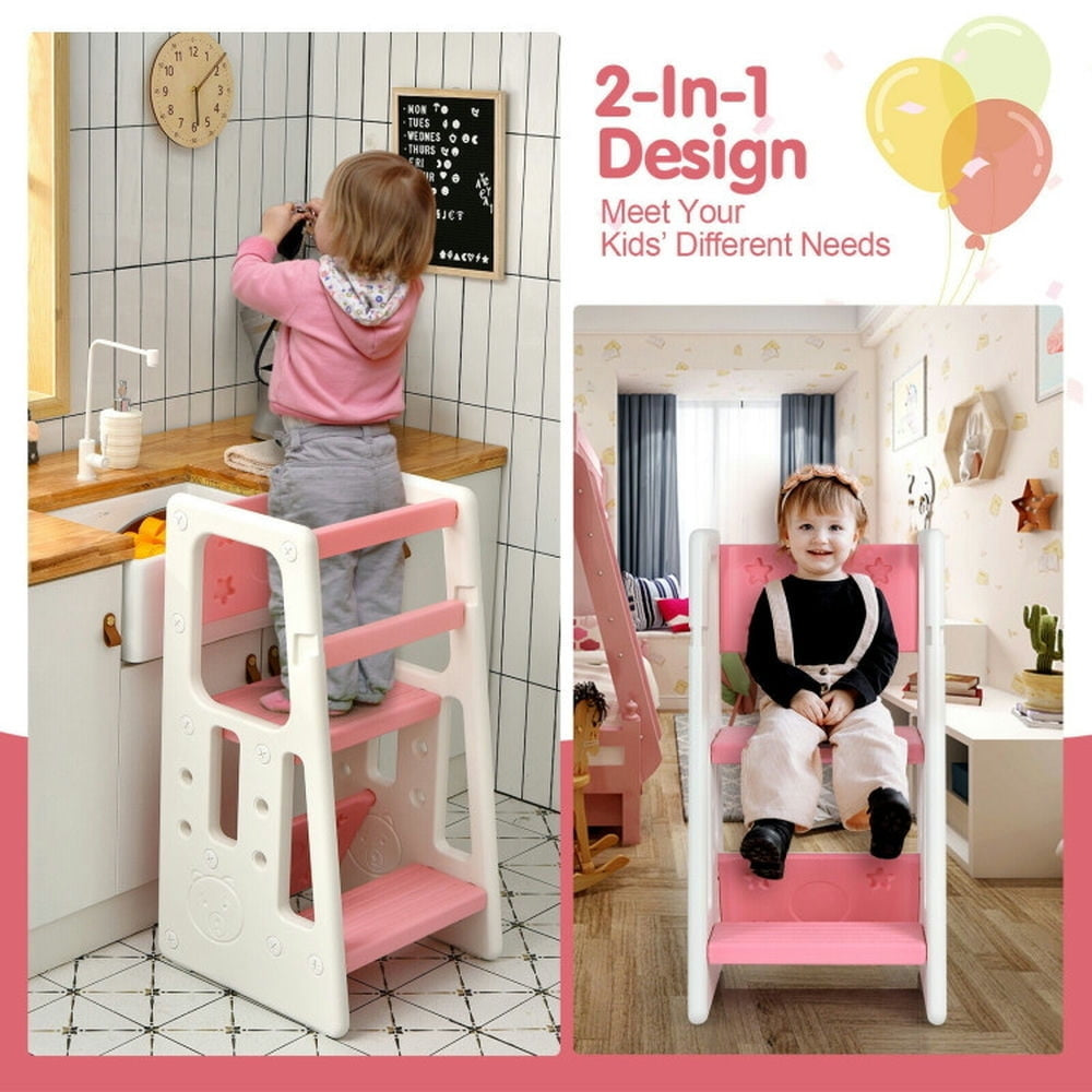 Hommoo Kids Kitchen Step Stool with Double Safety Rails-Pink, Kids Step Stool for The Bedroom, Bathroom, Kitchen Image 5