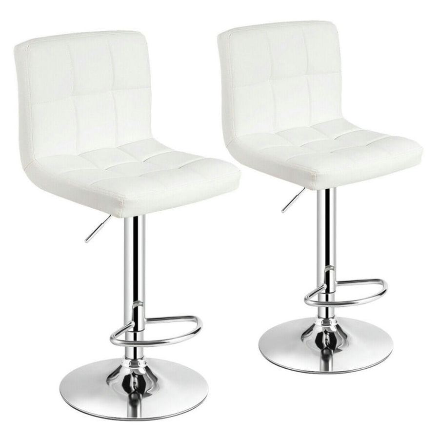 Hommoo Set of 2 Square Swivel Adjustable PU Leather Bar Stools with Back and Footrest-White, Bar Height Stools, Bar Image 1