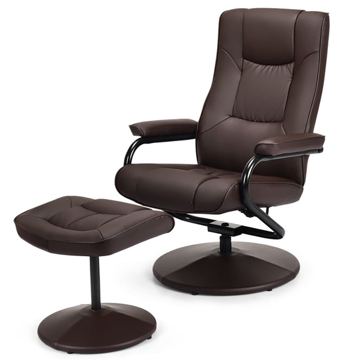 Hommoo Swivel Lounge Chair Recliner with Ottoman-Brown, Comfortable Adjustable Chair, Rotatable Seat, Footrest, Image 1