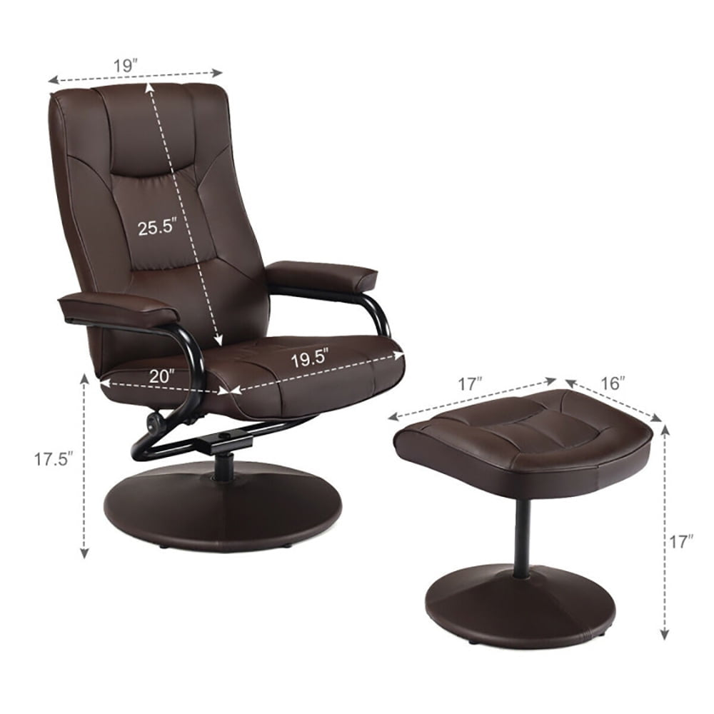 Hommoo Swivel Lounge Chair Recliner with Ottoman-Brown, Comfortable Adjustable Chair, Rotatable Seat, Footrest, Image 3