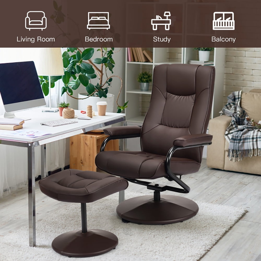 Hommoo Swivel Lounge Chair Recliner with Ottoman-Brown, Comfortable Adjustable Chair, Rotatable Seat, Footrest, Image 4