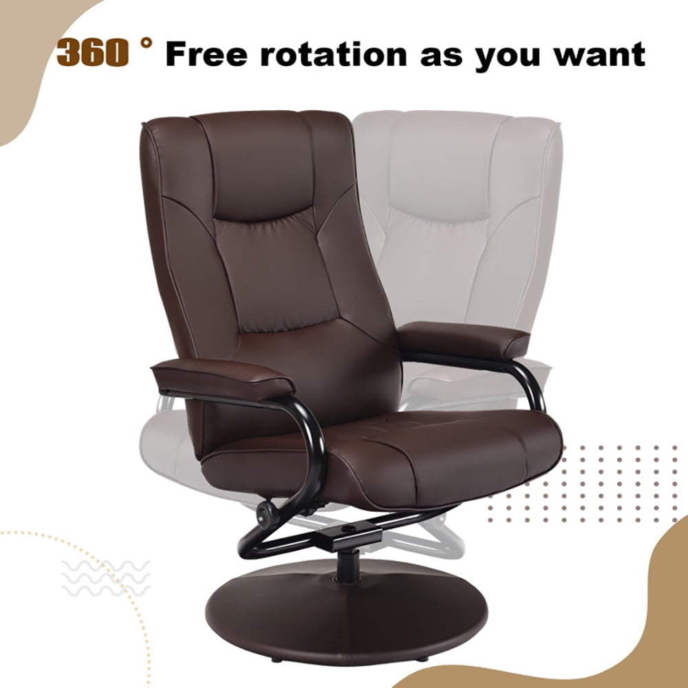 Hommoo Swivel Lounge Chair Recliner with Ottoman-Brown, Comfortable Adjustable Chair, Rotatable Seat, Footrest, Image 5