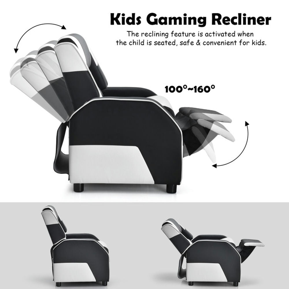 Hommoo Kids Youth PU Leather Gaming Sofa Recliner with Headrest and Footrest-White, Kids Chairs for Kids Image 2