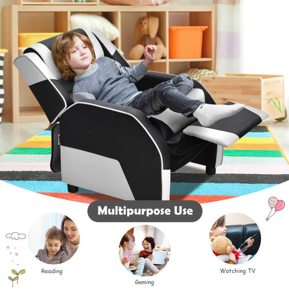 Hommoo Kids Youth PU Leather Gaming Sofa Recliner with Headrest and Footrest-White, Kids Chairs for Kids Image 6