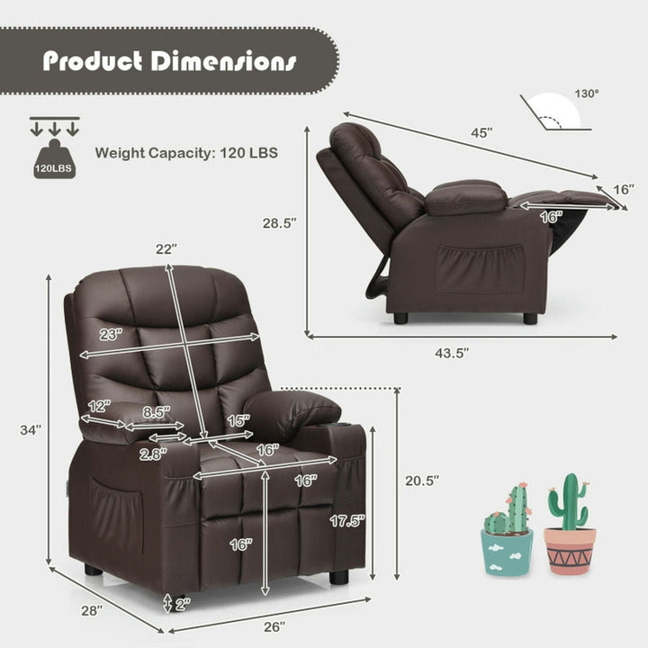 Hommoo Kids Recliner Chair with Cup Holder and Footrest for Children-Brown, Kids Chairs for Kids Image 4