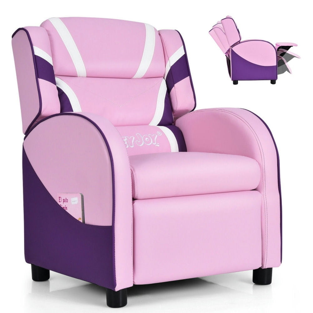 Hommoo Kids Leather Recliner Chair with Side Pockets-Pink, Kids Chairs for Kids Image 4