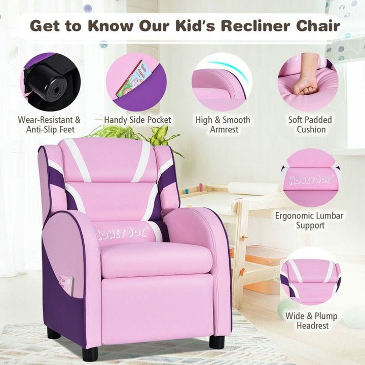 Hommoo Kids Leather Recliner Chair with Side Pockets-Pink, Kids Chairs for Kids Image 5