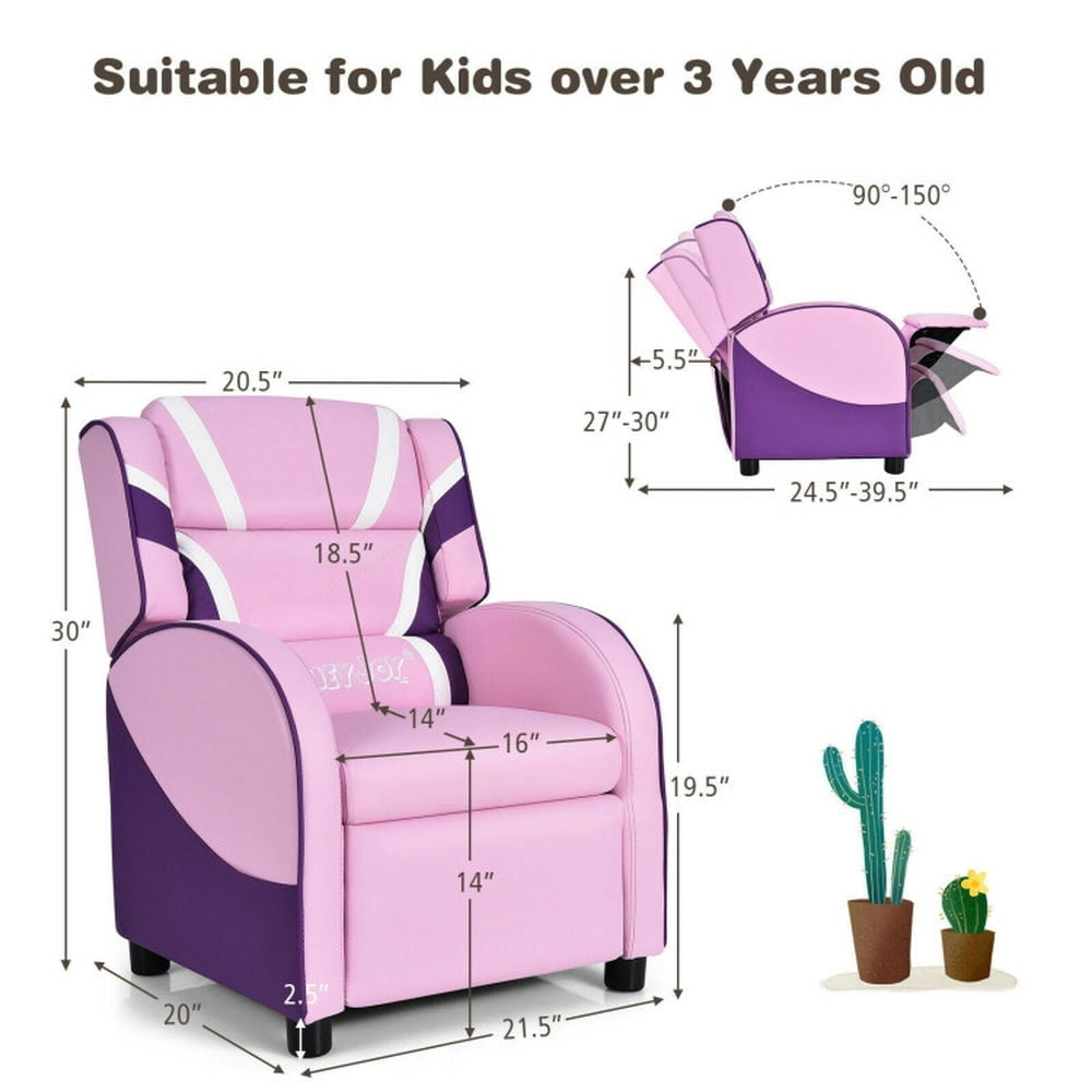 Hommoo Kids Leather Recliner Chair with Side Pockets-Pink, Kids Chairs for Kids Image 6