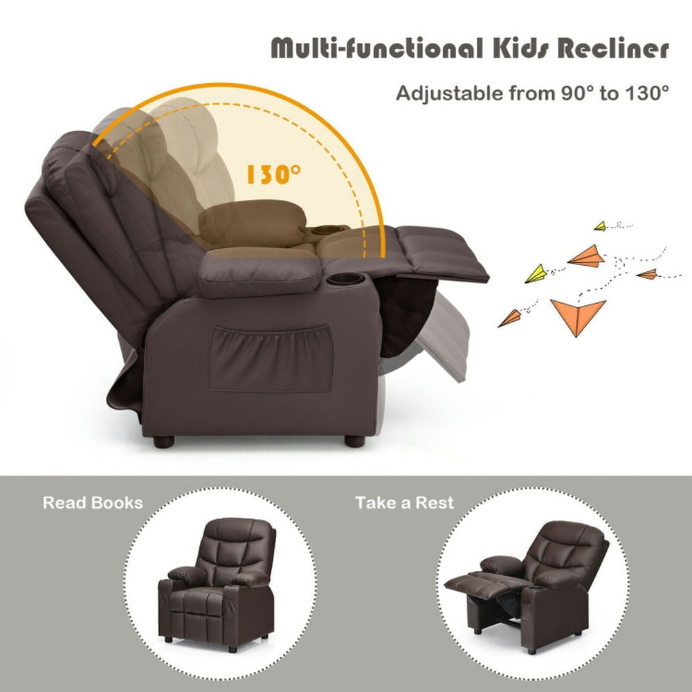 Hommoo Kids Recliner Chair with Cup Holder and Footrest for Children-Brown, Kids Chairs for Kids Image 5