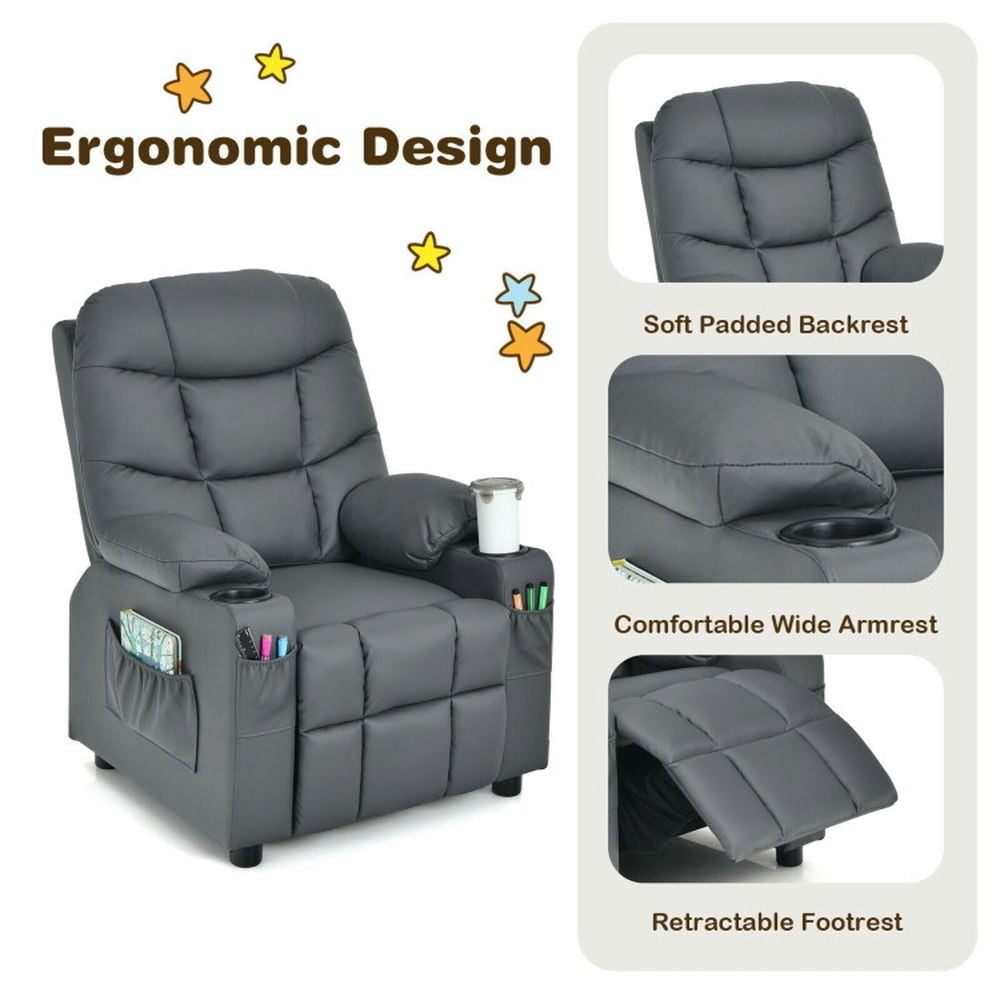 Hommoo Kids Recliner Chair with Cup Holder and Footrest for Children-Gray, Kids Chairs for Kids Image 2