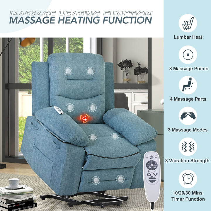 Hommoo Massage Recliner, Power Lift Chair for Elderly with Adjustable Massage and Heating Function, Blue Image 2