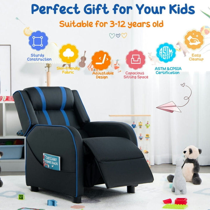 Hommoo Kids Recliner Chair with Side Pockets and Footrest-Blue, Kids Chairs for Kids Image 2