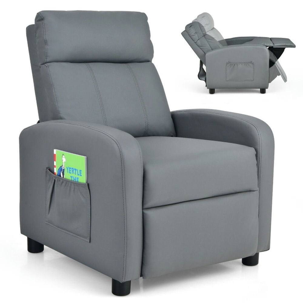 Hommoo Ergonomic PU Leather Kids Recliner Lounge Sofa for 3-12 Age Group-Gray, Kids Chairs for Kids Image 4