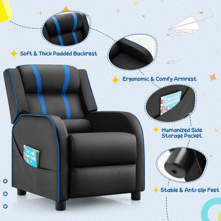 Hommoo Kids Recliner Chair with Side Pockets and Footrest-Blue, Kids Chairs for Kids Image 5