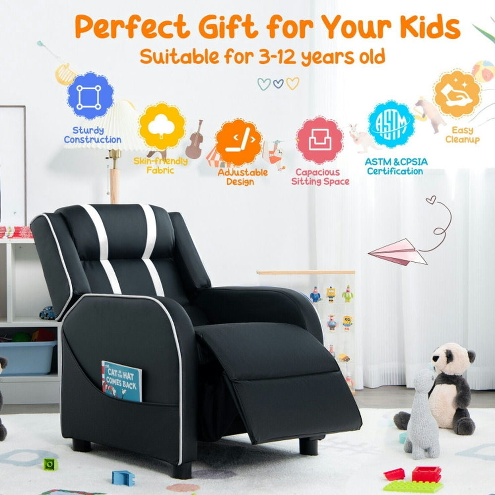 Hommoo Kids Recliner Chair with Side Pockets and Footrest-White, Kids Chairs for Kids Image 6