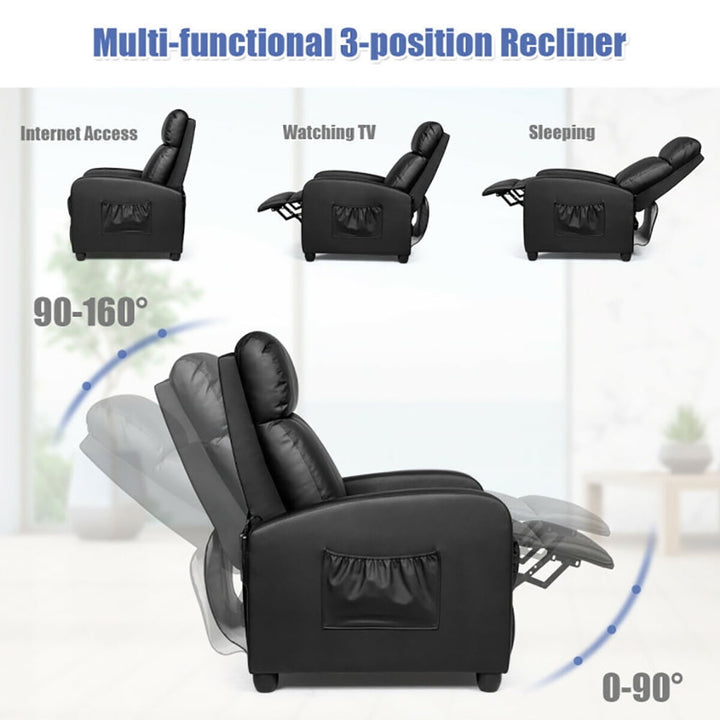 Hommoo Recliner Chair, Reclining Chair,Lounge Chair,Recliner Massage Winback Single Chair with Side Pocket-Black Image 2