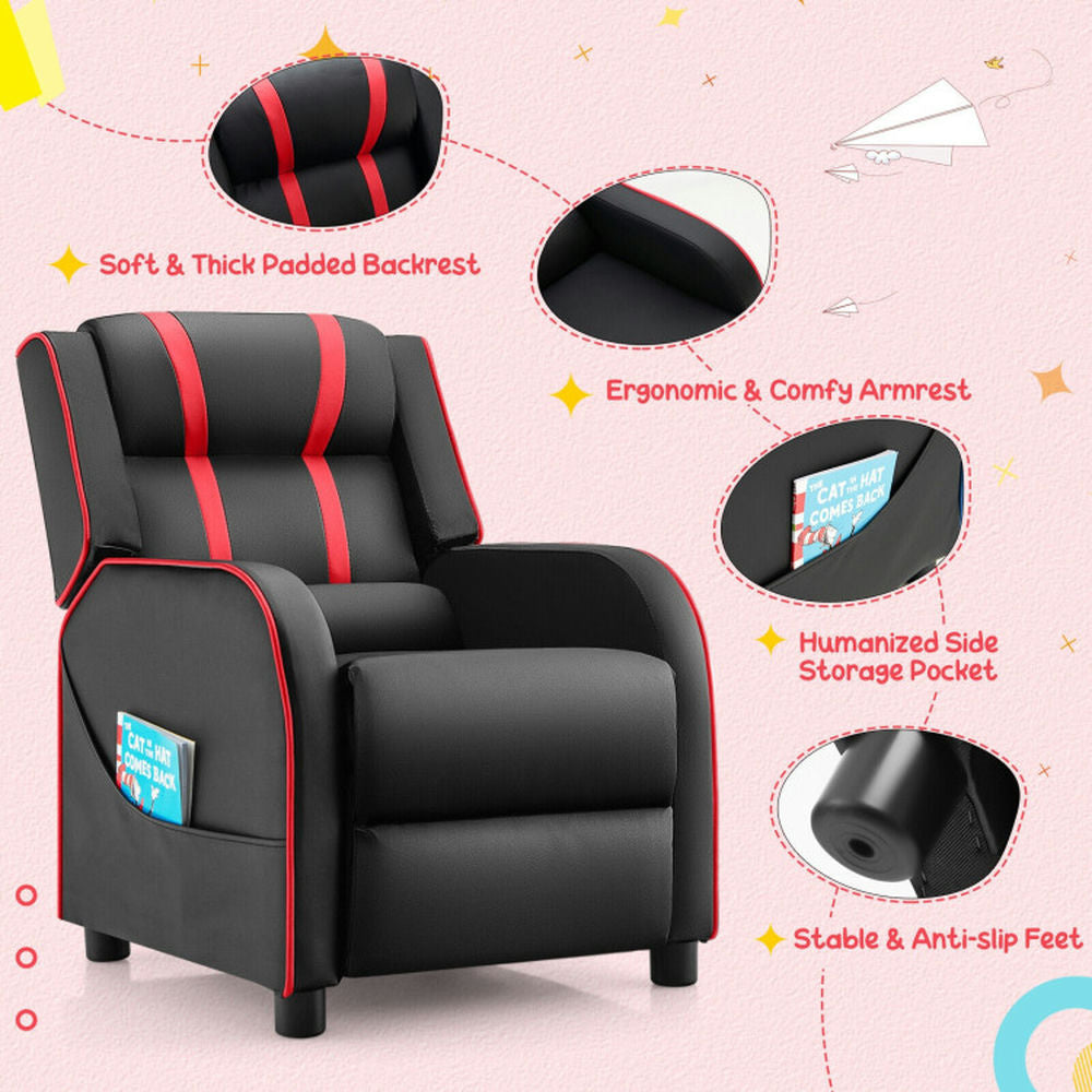 Hommoo Kids Recliner Chair with Side Pockets and Footrest-Red, Kids Chairs for Kids Image 5