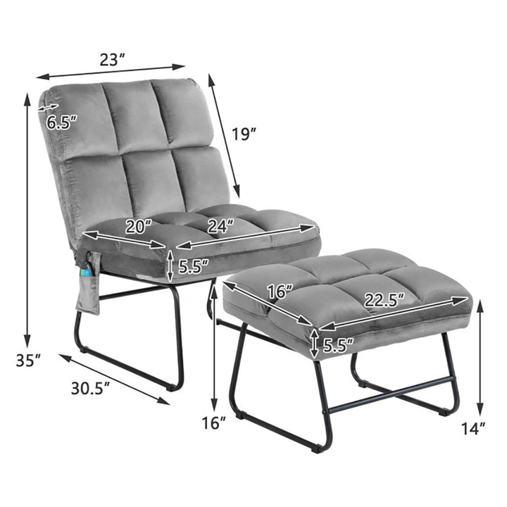 Hommoo Recliner Chair, Reclining Chair,Lounge Chair,Velvet Massage Recliners with Ottoman Remote Control and Side Image 3