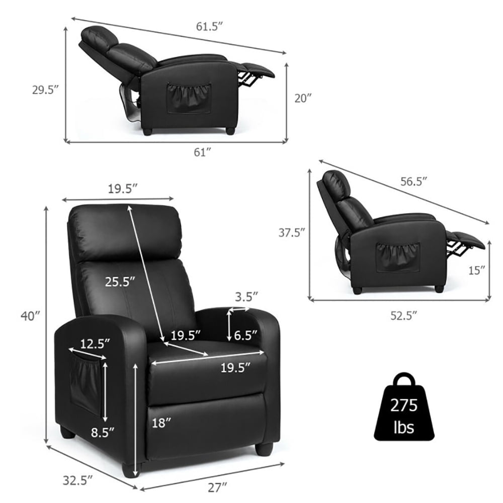 Hommoo Recliner Chair, Reclining Chair,Lounge Chair,Recliner Massage Winback Single Chair with Side Pocket-Black Image 4