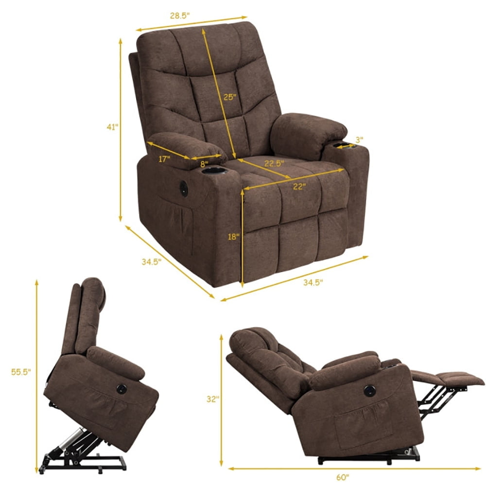 Hommoo Recliner Chair, Reclining Chair,Lounge Chair,Electric Power Lift Recliner Massage Sofa-Brown Image 2