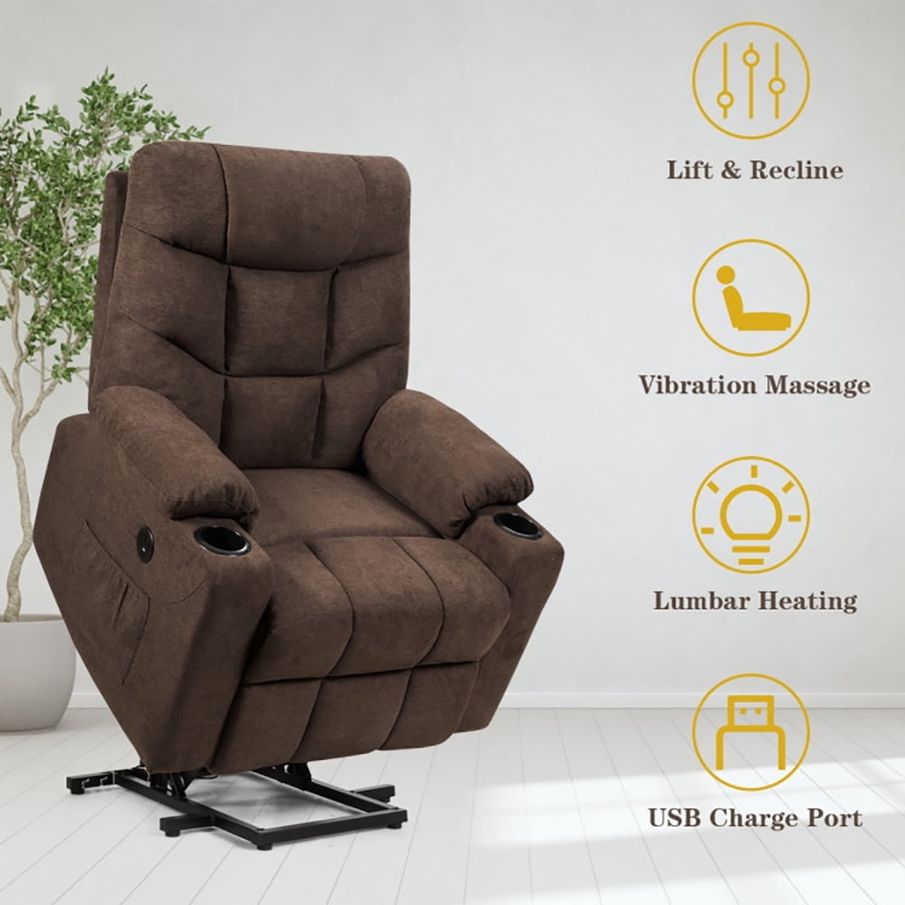 Hommoo Recliner Chair, Reclining Chair,Lounge Chair,Electric Power Lift Recliner Massage Sofa-Brown Image 3