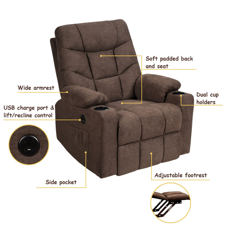 Hommoo Recliner Chair, Reclining Chair,Lounge Chair,Electric Power Lift Recliner Massage Sofa-Brown Image 4