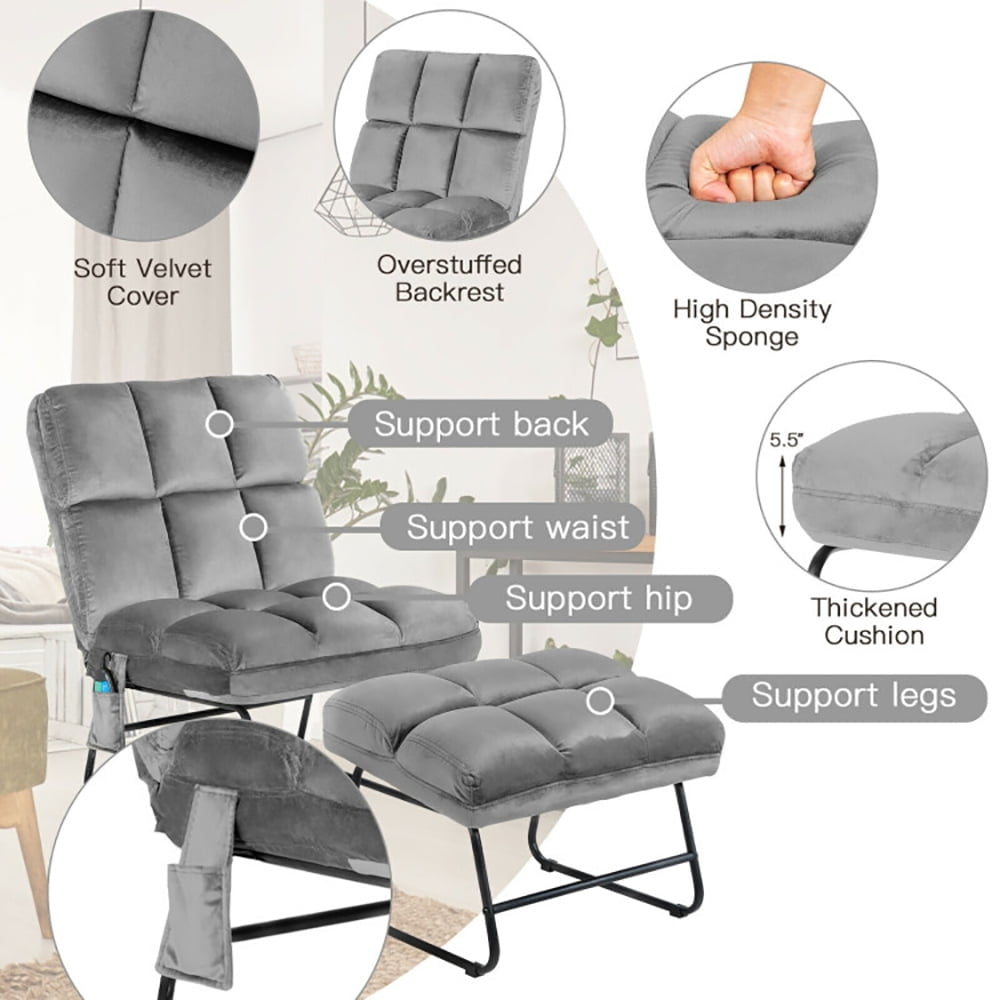 Hommoo Recliner Chair, Reclining Chair,Lounge Chair,Velvet Massage Recliners with Ottoman Remote Control and Side Image 4