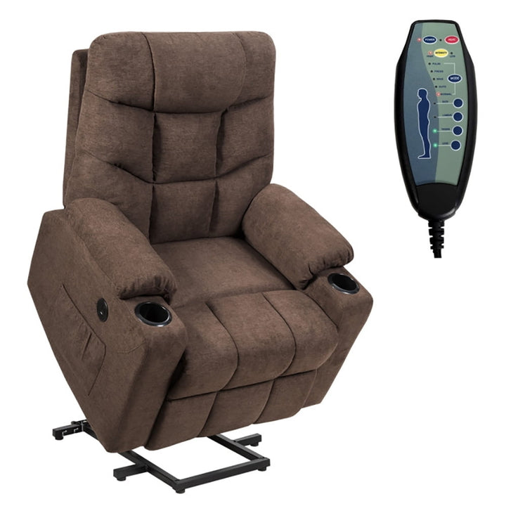 Hommoo Recliner Chair, Reclining Chair,Lounge Chair,Electric Power Lift Recliner Massage Sofa-Brown Image 5