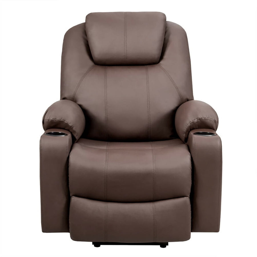 Hommoo Recliner Chair, Reclining Chair,Lounge Chair,Electric Power Lift Leather Massage Sofa-Brown Image 1