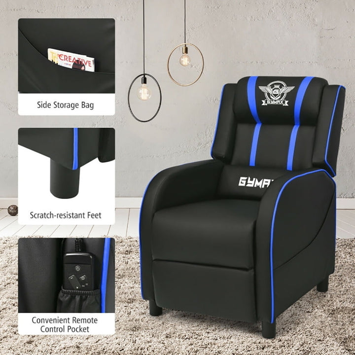 Hommoo Recliner Chair, Reclining Chair,Lounge Chair,Massage Racing Gaming Single Recliner Chair-Blue Image 4