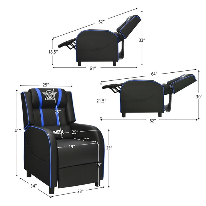 Hommoo Recliner Chair, Reclining Chair,Lounge Chair,Massage Racing Gaming Single Recliner Chair-Blue Image 6