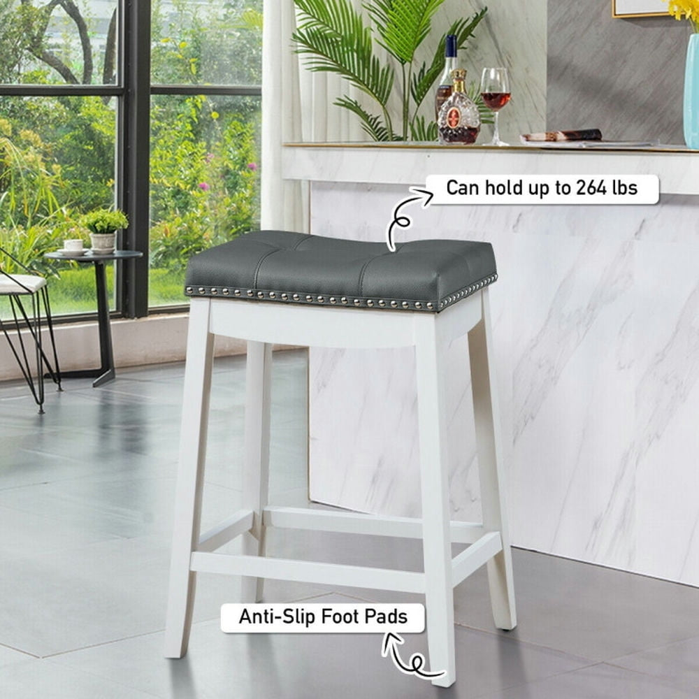 Hommoo Set of 2 24-Inch Height Backless Counter Stool with Footrest-White, Bar Height Stools, Bar Stools for Kitchen Image 2