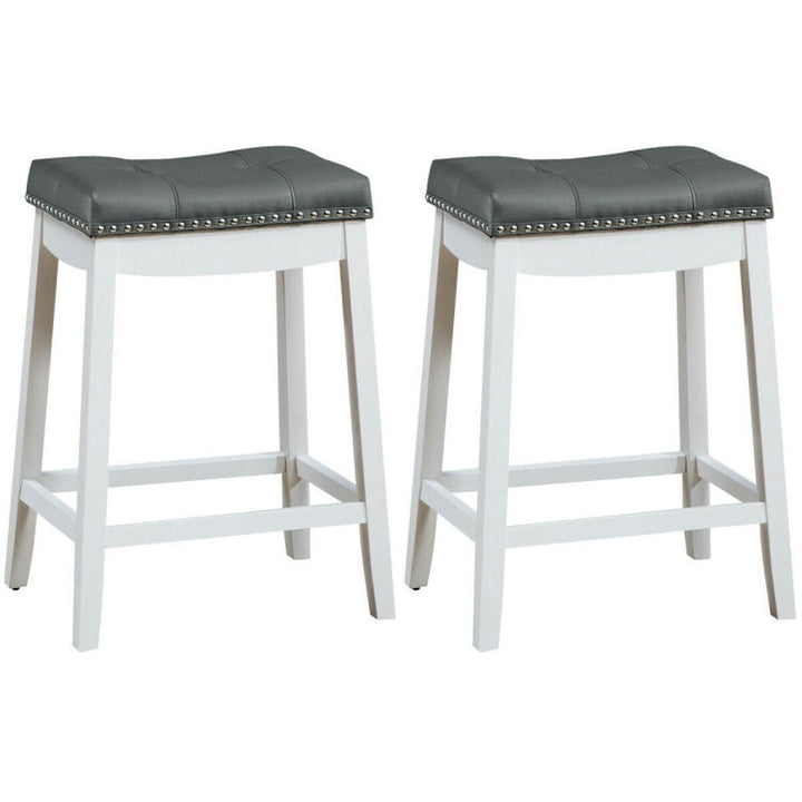 Hommoo Set of 2 24-Inch Height Backless Counter Stool with Footrest-White, Bar Height Stools, Bar Stools for Kitchen Image 3