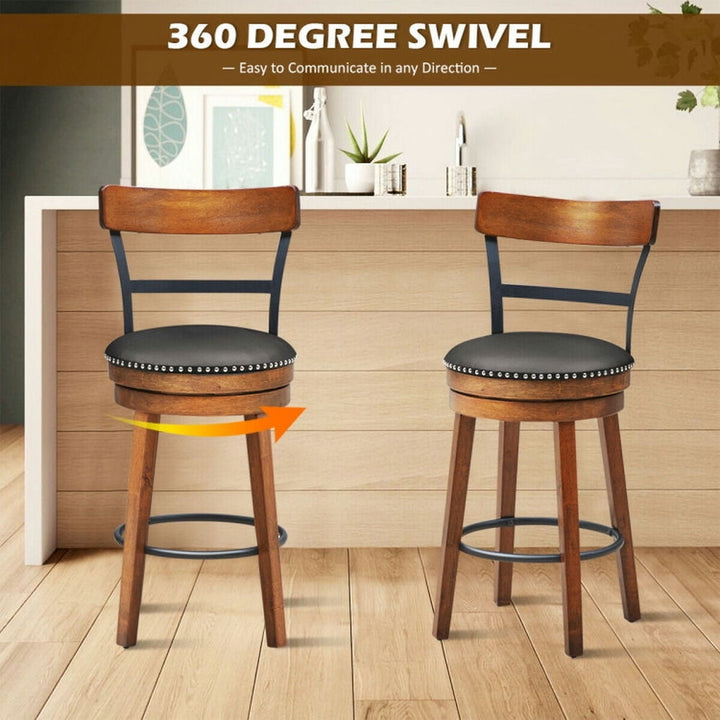 Hommoo 30.5 Inch 360-Degree Swivel Stools with Leather Padded Seat Image 3