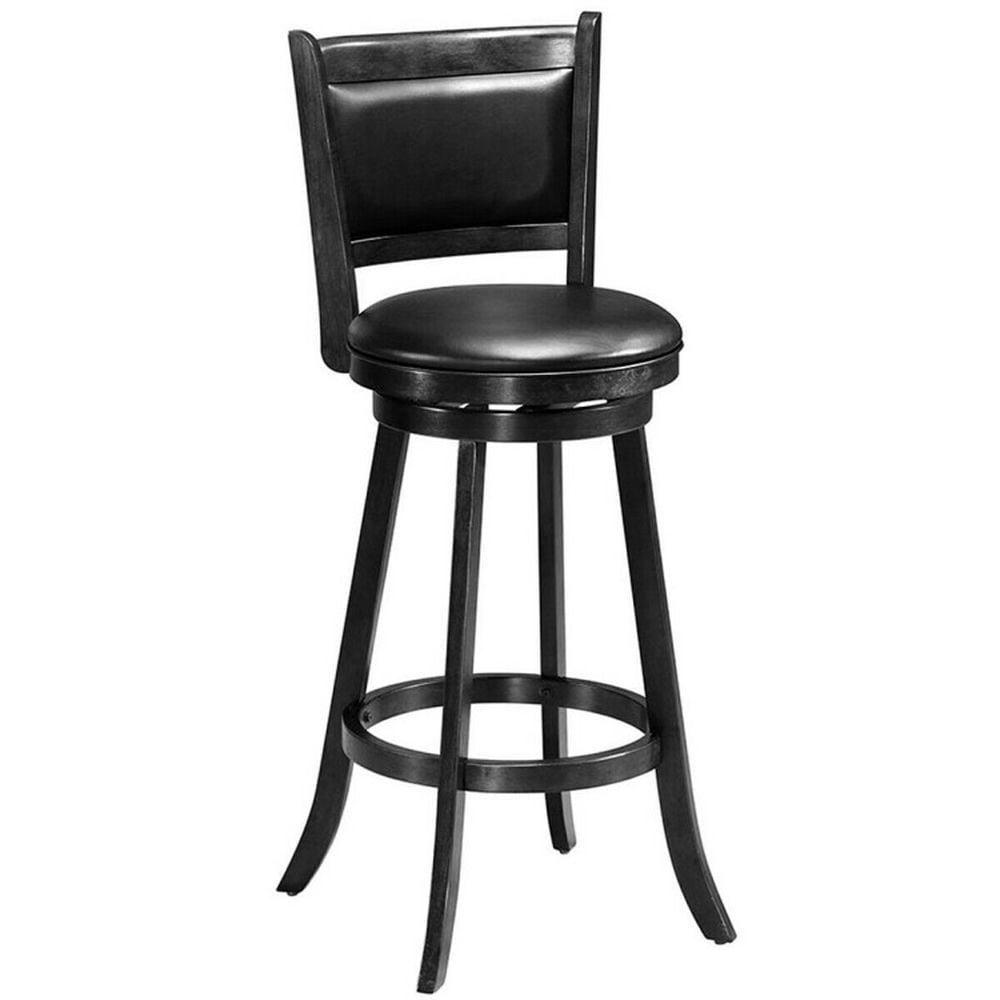 Hommoo Set of 2 29 Inch Swivel Bar Height Stool Wood Dining Chair Barstool-Black, Bar Height Stools, Bar Stools for Image 3