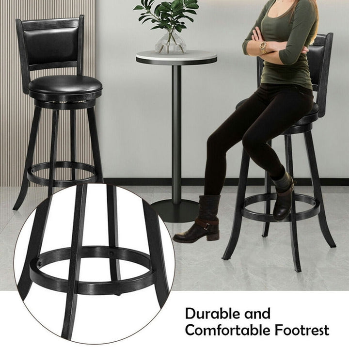 Hommoo Set of 2 29 Inch Swivel Bar Height Stool Wood Dining Chair Barstool-Black, Bar Height Stools, Bar Stools for Image 4